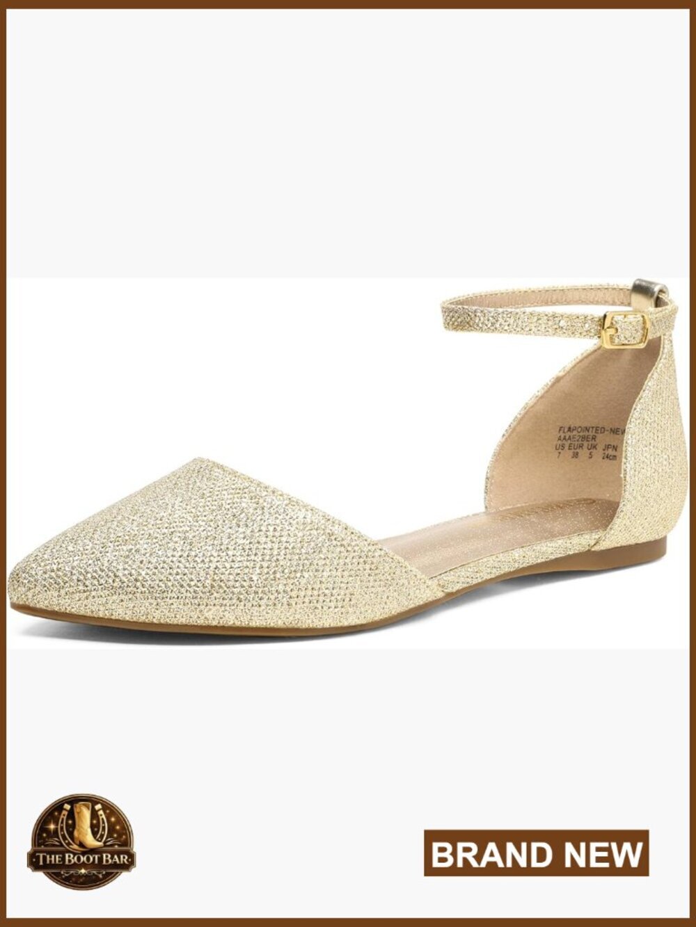Pointed Toe Ballet Flats with Ankle Strap, Adjustable Buckle, Non-Slip Sole